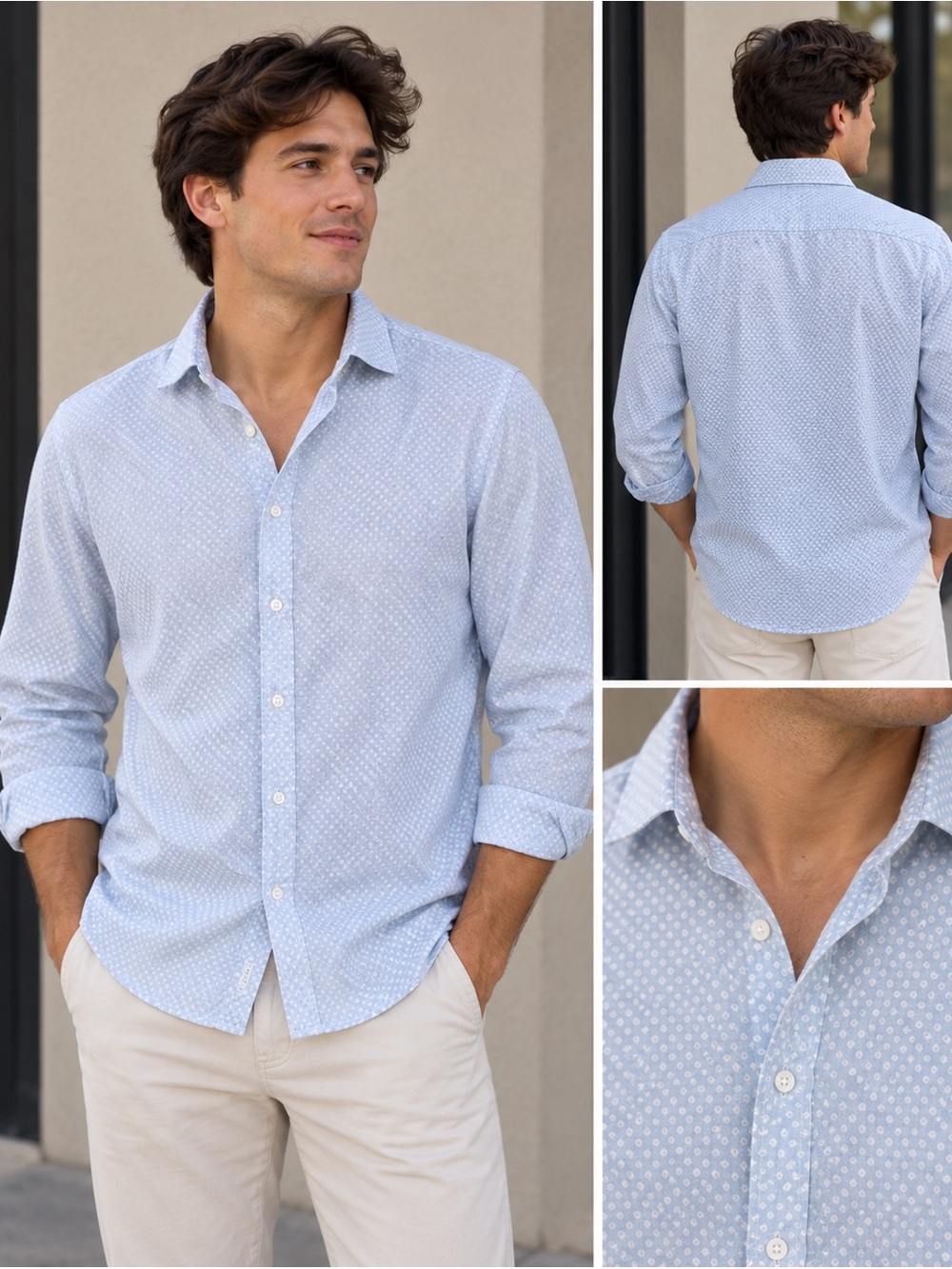Etiqueta Negra Men’s 100% Linen Polka Dot Button Front Shirt Blue Size XL